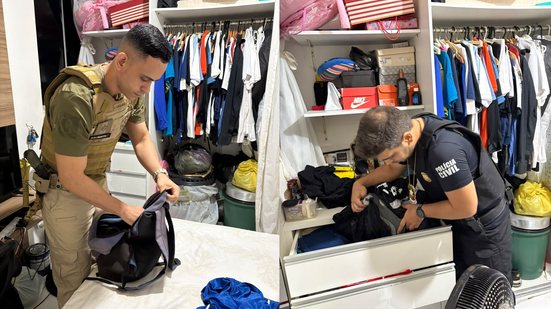 Policiais civis durante cumprimento de mandado na Operação Funcionário do Mês IV