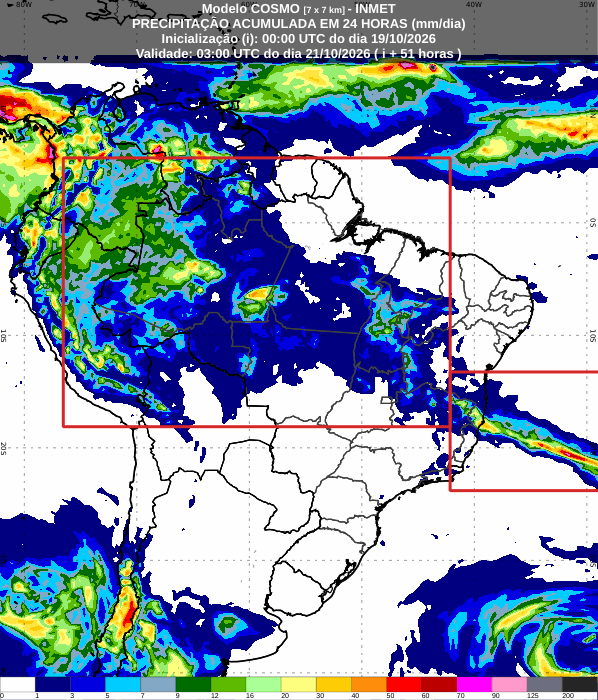 Mapa oficial do Inmet mostra a previsão de acumulados de chuva no Brasil para 20 de outubro de 2026