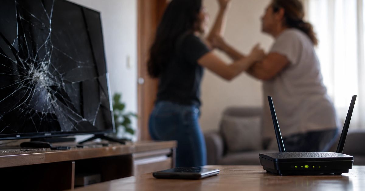 Imagem ilustrativa mostra discussão familiar próxima a uma televisão e roteador