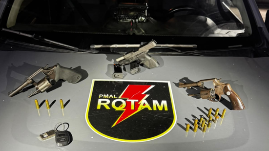 Pistola, dois revólveres e munições apreendidos pela Rotam na Ponta Grossa